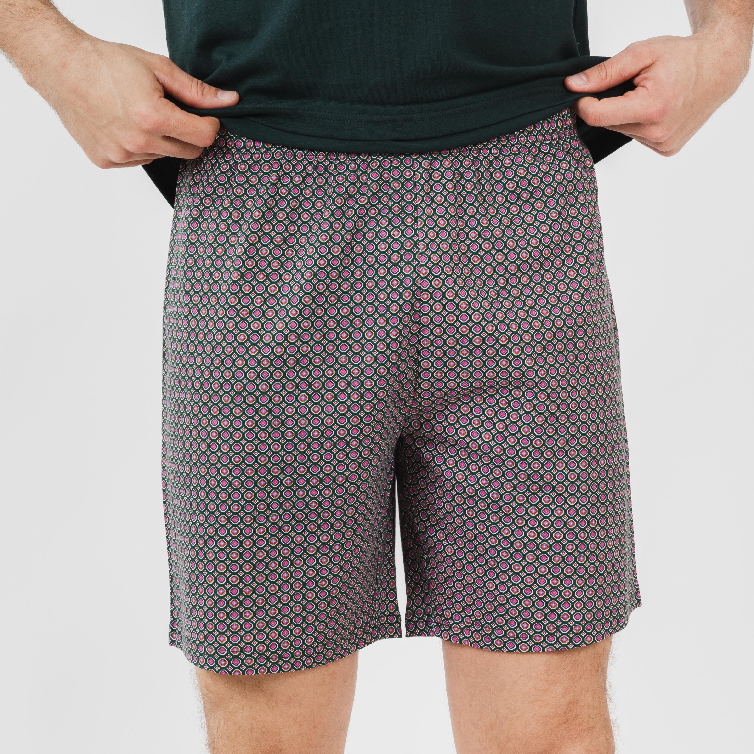 Pijama curto masculino de algodão, verde, Canes