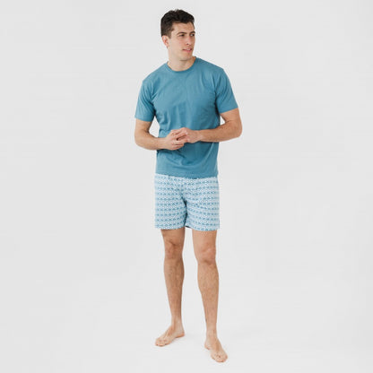 Pijama curto masculino Galieni em algodão, cor verde-azulado