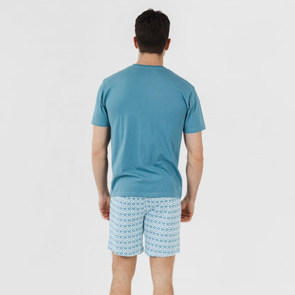 Pijama curto masculino Galieni em algodão, cor verde-azulado