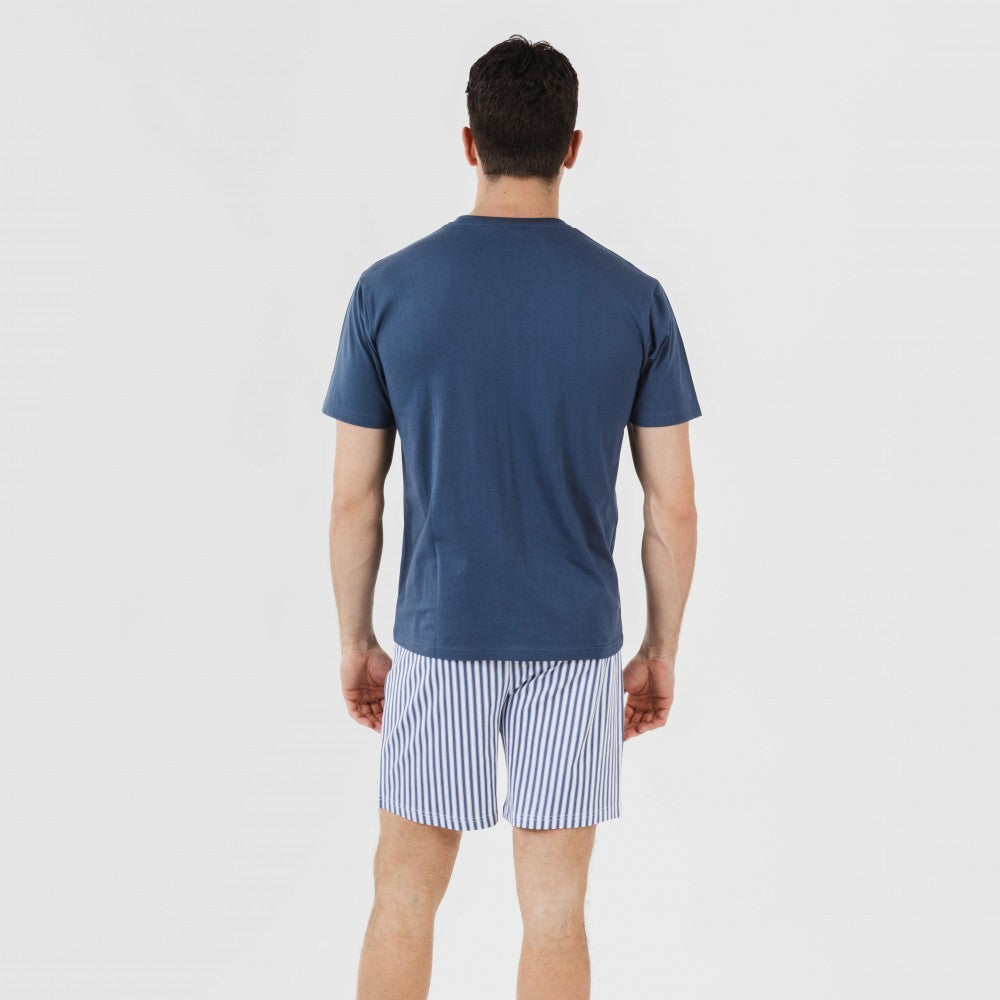 Pijama curto masculino Darryl em algodão azul marinho