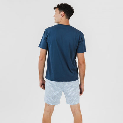 Pijama curto masculino Timon, de algodão, azul
