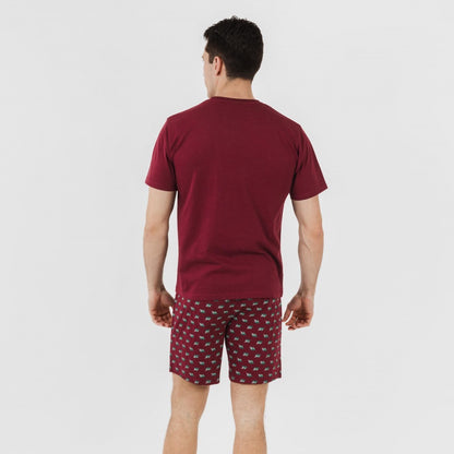 Pijama curto masculino de algodão, cor bordô Nino
