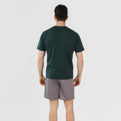 Pijama curto masculino de algodão, verde, Canes