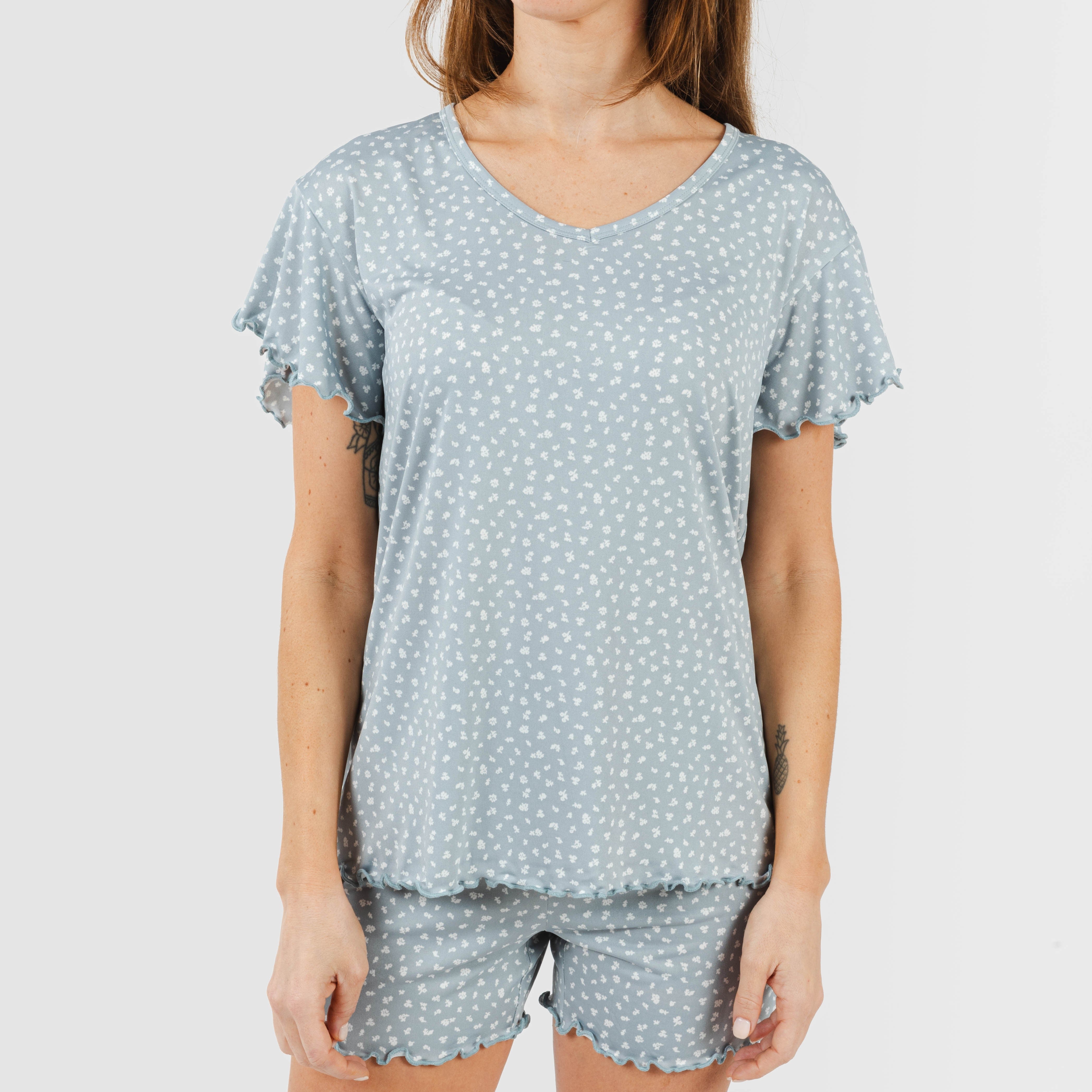 Pijama feminino Anita Indigo de manga curta e tecido macio