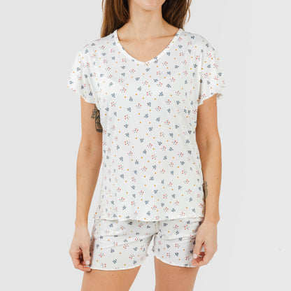 Pijama feminino de manga curta e tecido macio Ines