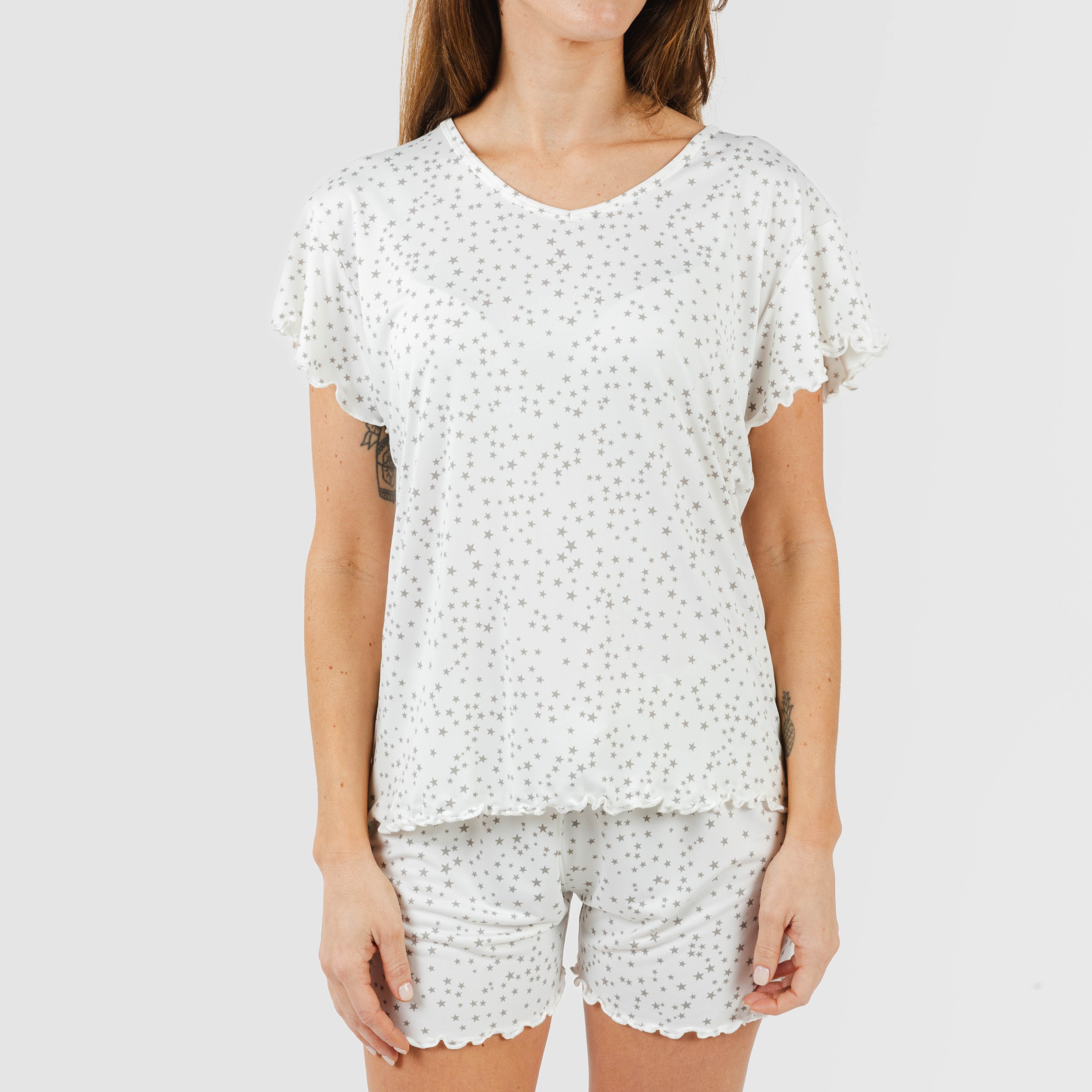 Pijama feminino de manga curta e tecido macio, Pearl Universe