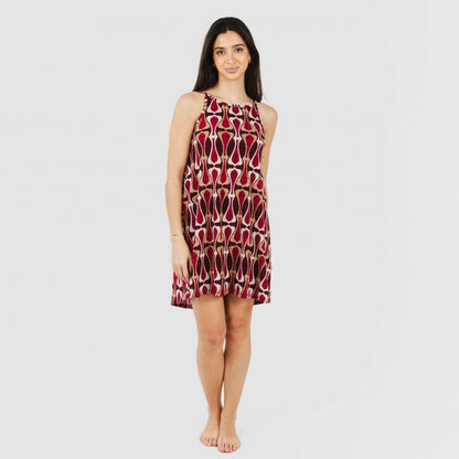 Vestido curto tomara que caia em crepe bordô da Castelar