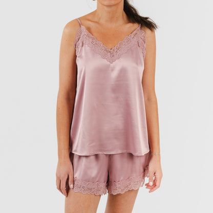 Pijama feminino de cetim com suspensórios, liso, sexta-feira