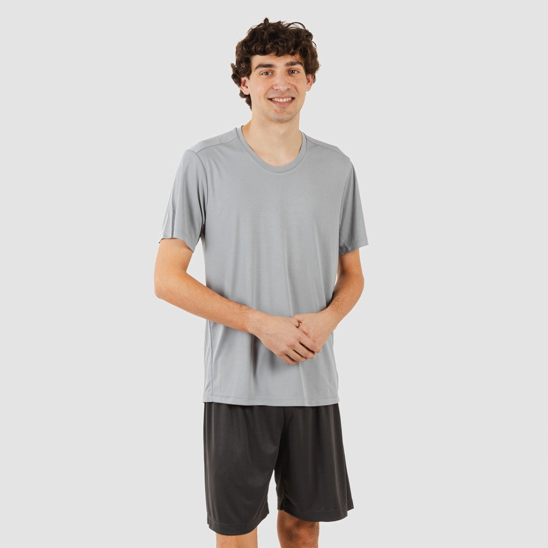 Conjunto esportivo curto masculino, cor pérola marengo