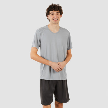 Conjunto esportivo curto masculino, cor pérola marengo