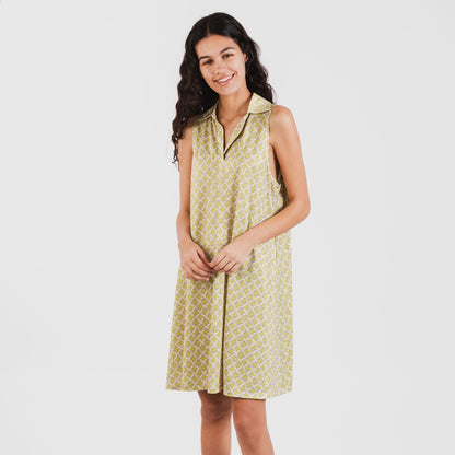 Vestido curto verde limão Ohio com gola e lapela suaves