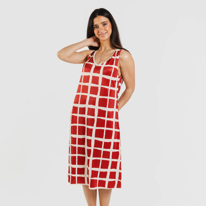 Vestido midi Naroa com alça macia, terracota