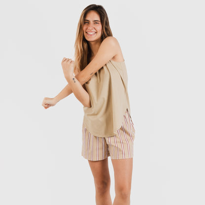 Pijama corto algodón Raya Ico arena