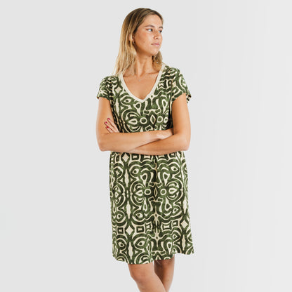 Vestido de caça verde Premura com mangas esvoaçantes