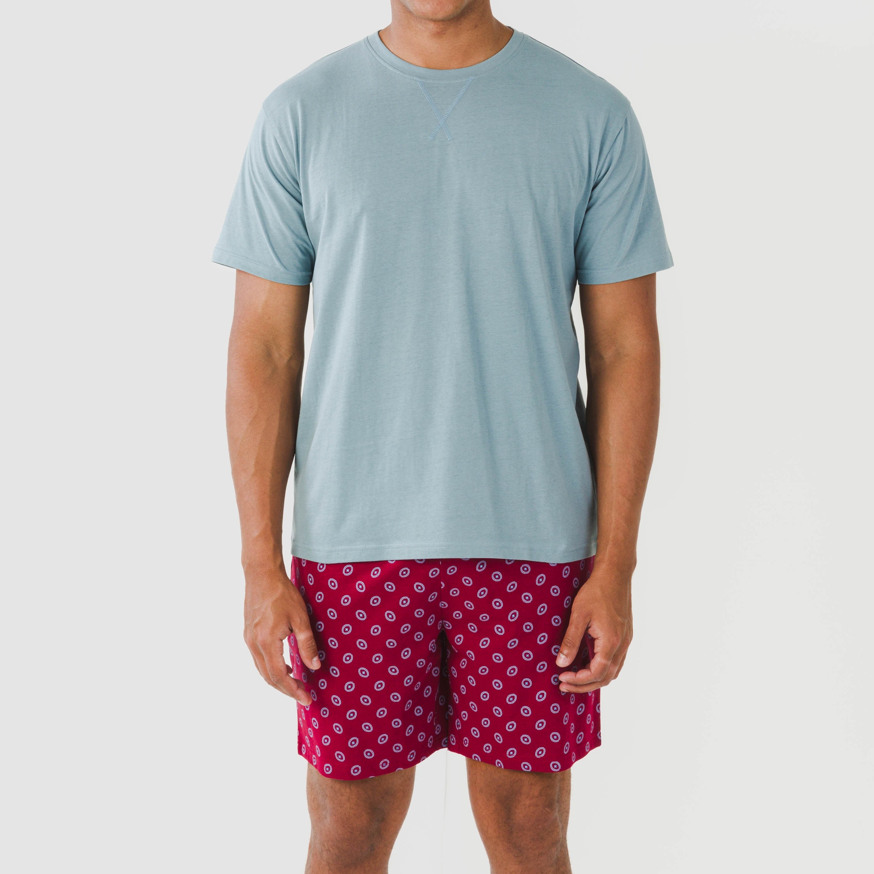 Pijama curto masculino Benetto em algodão, azul