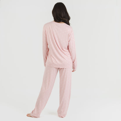 Pijama longo e macio Embera para mulheres, rosa claro