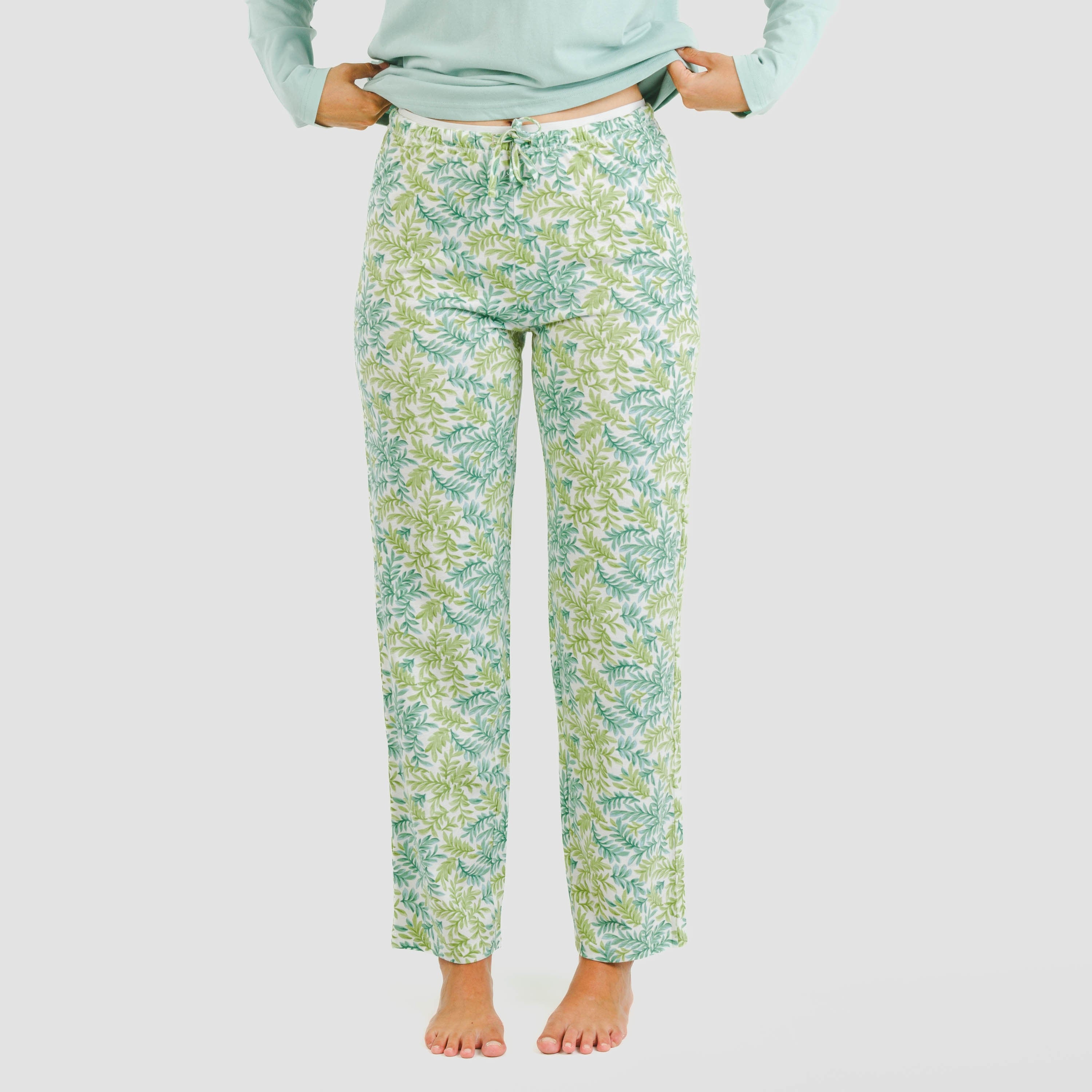 Pijama longo de algodão Zafra, cor verde-azulado