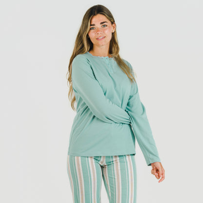 Pijama largo algodón Raya Galda verde