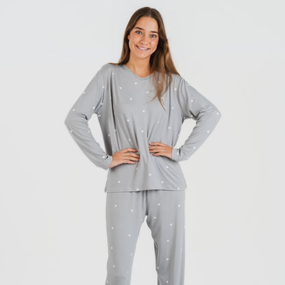 Pijama longo feminino macio Choer cinza