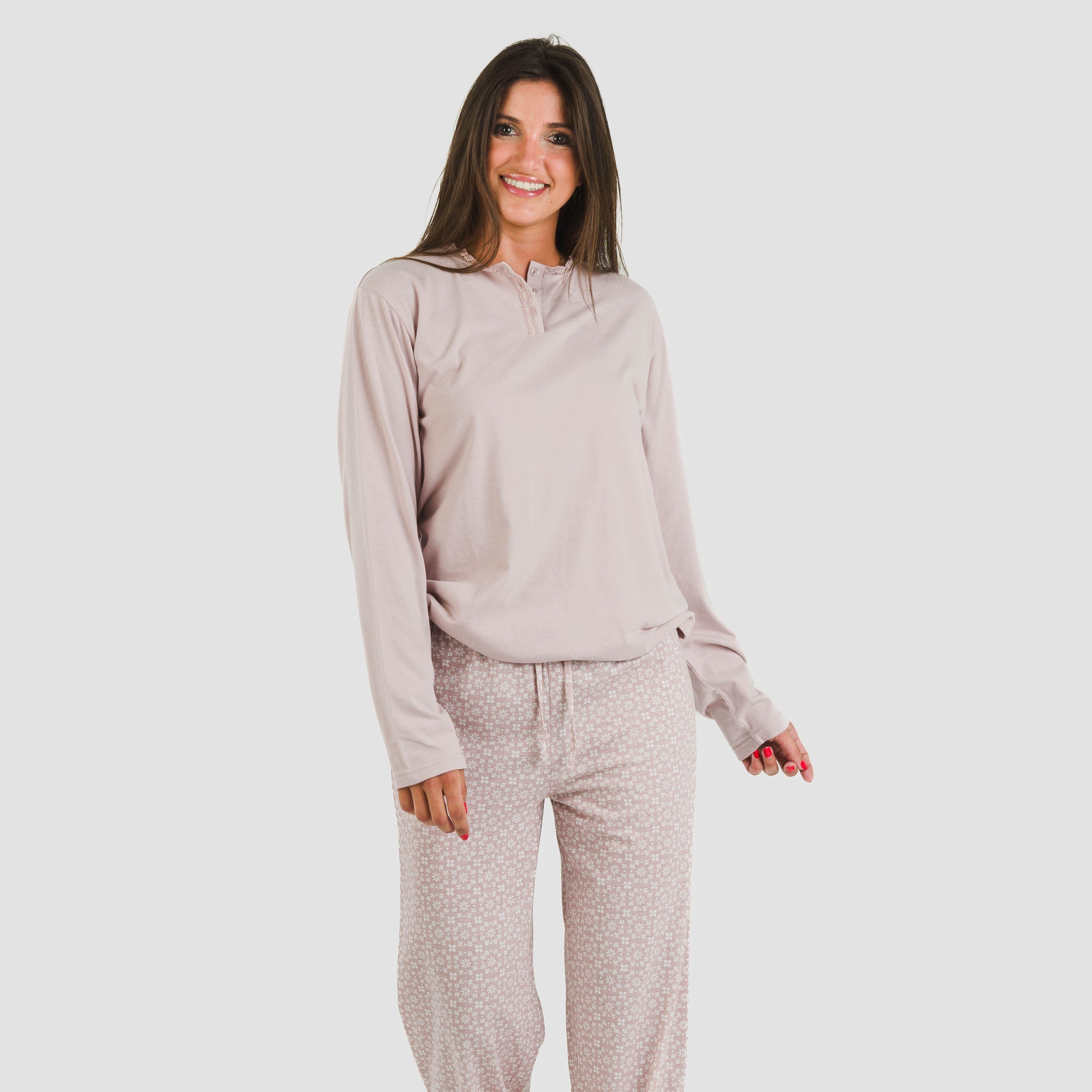 Pijama largo algodón Madrigal marsala