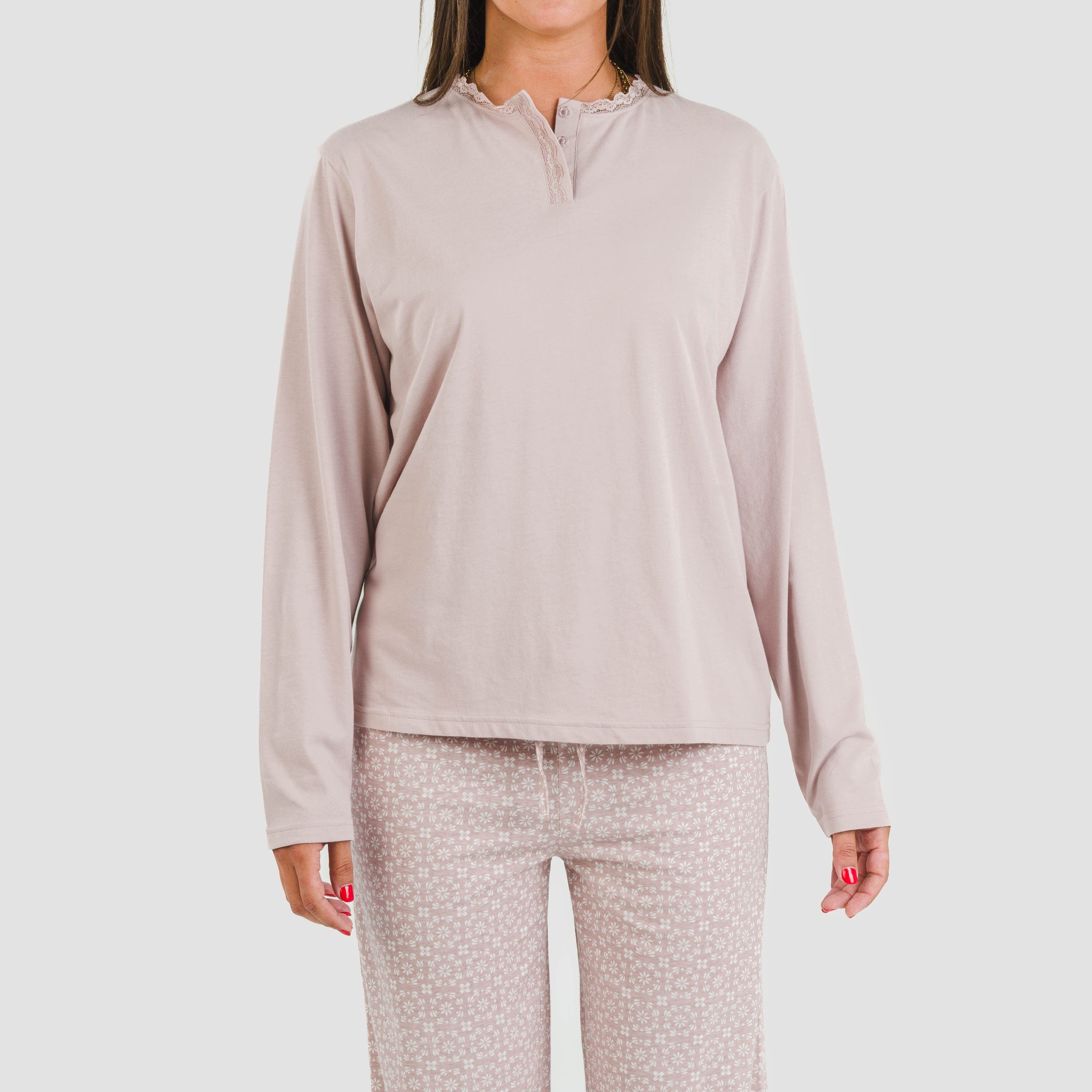 Pijama largo algodón Madrigal marsala