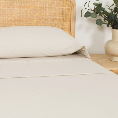 Jogo de lençóis de algodão liso com apliques