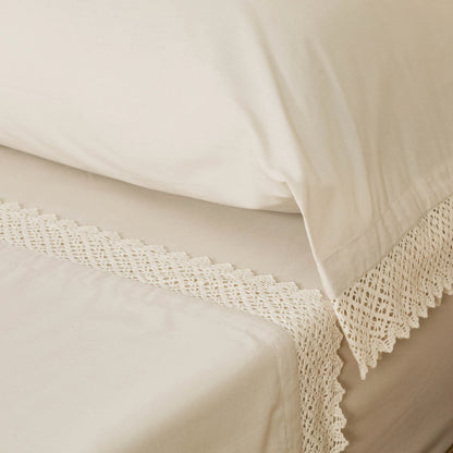 Jogo de lençóis de algodão liso com apliques