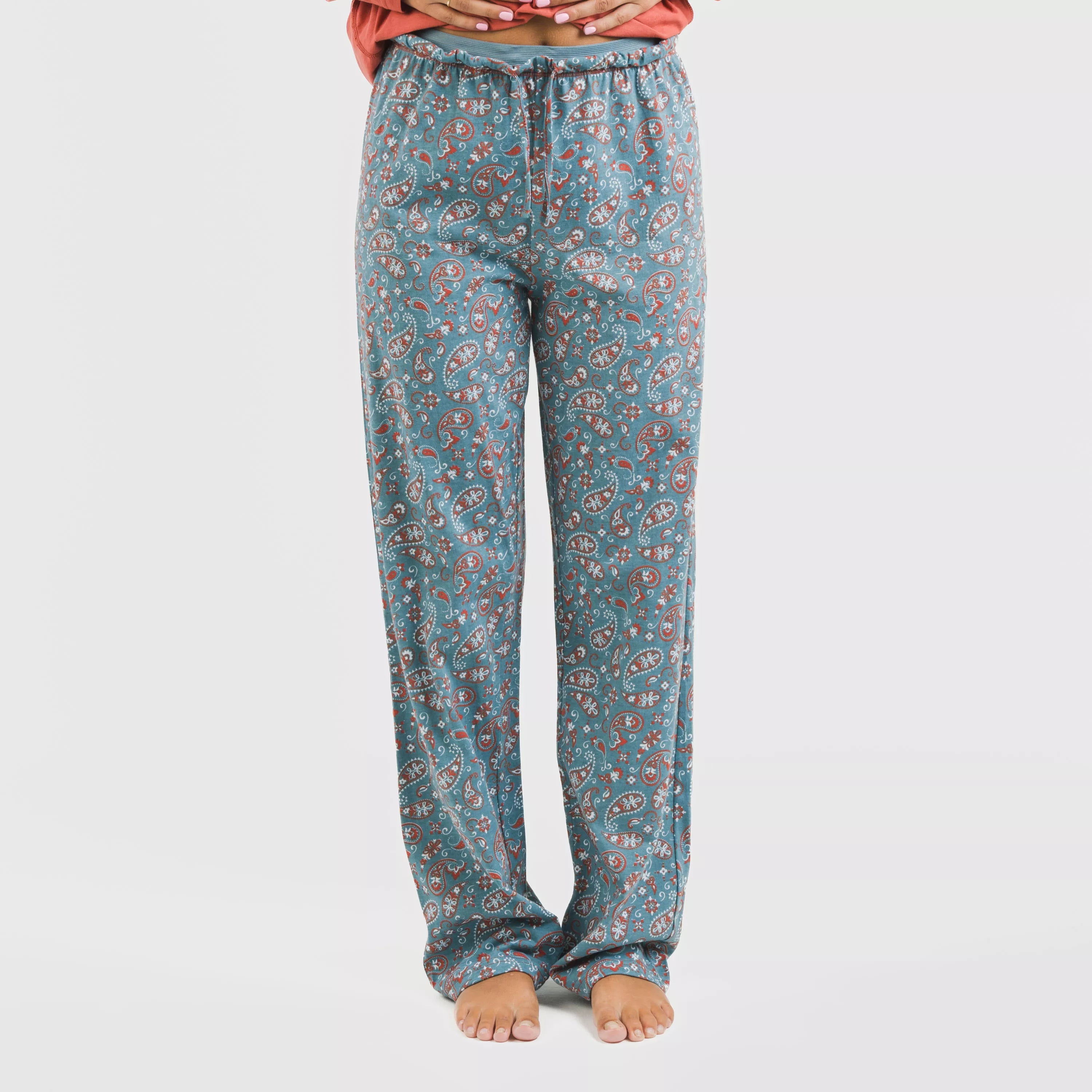 Pijama comprido de algodão, estampa de azulejos campestres