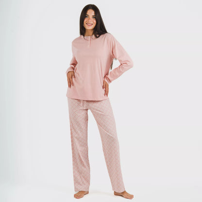 pijama comprido rosa de algodão checo