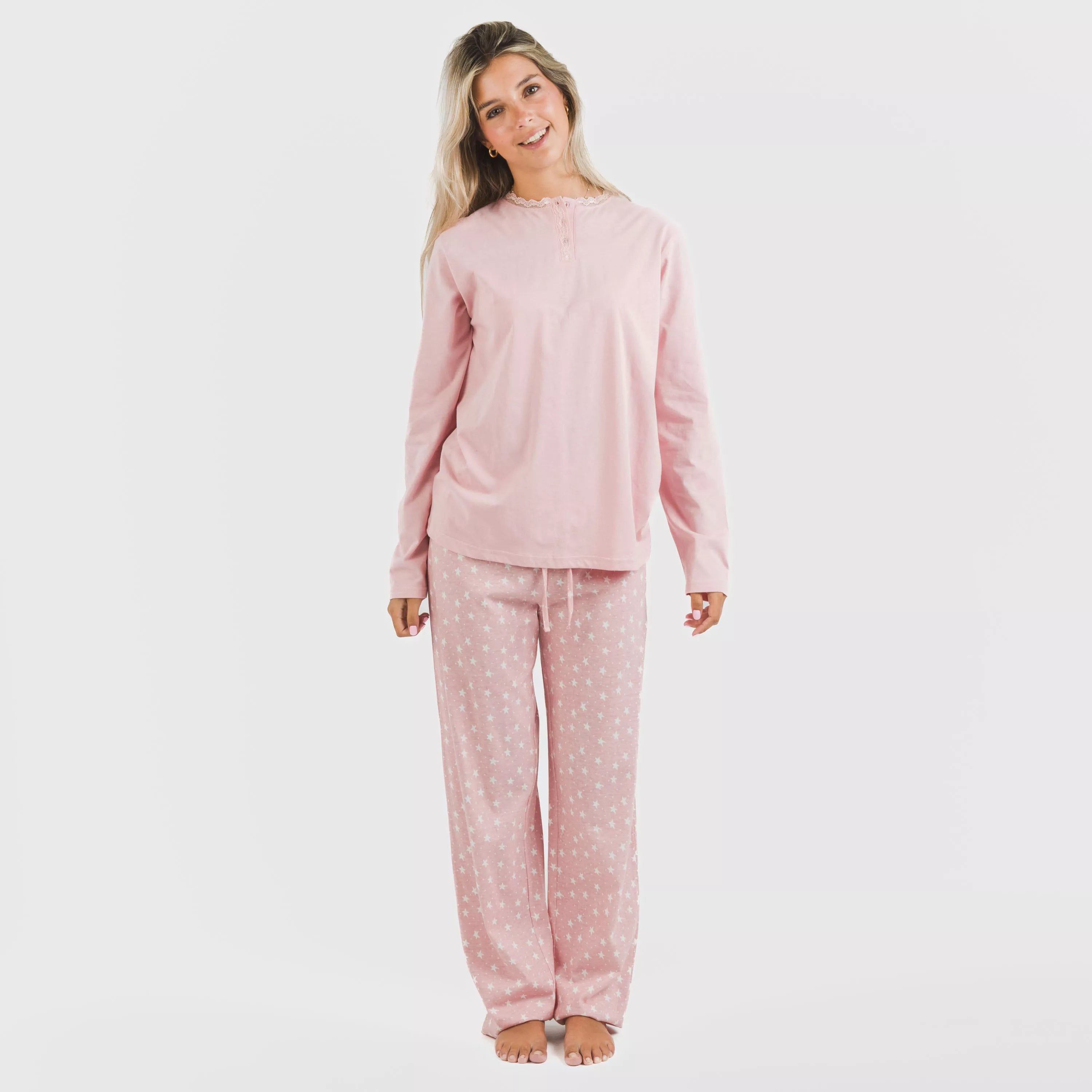 Pijama largo algodón Kim rosa