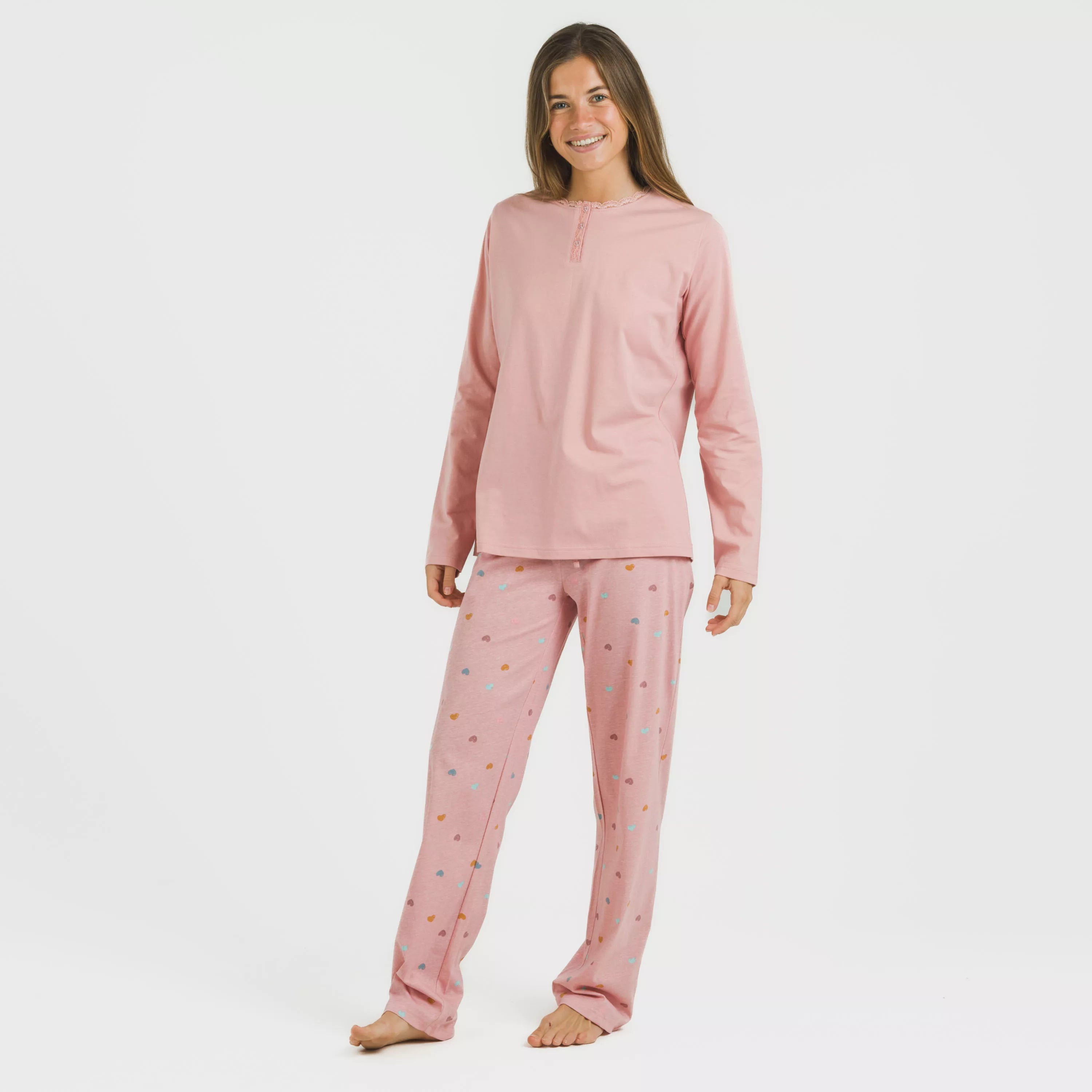 Pijama longo de algodão Mapita rosa