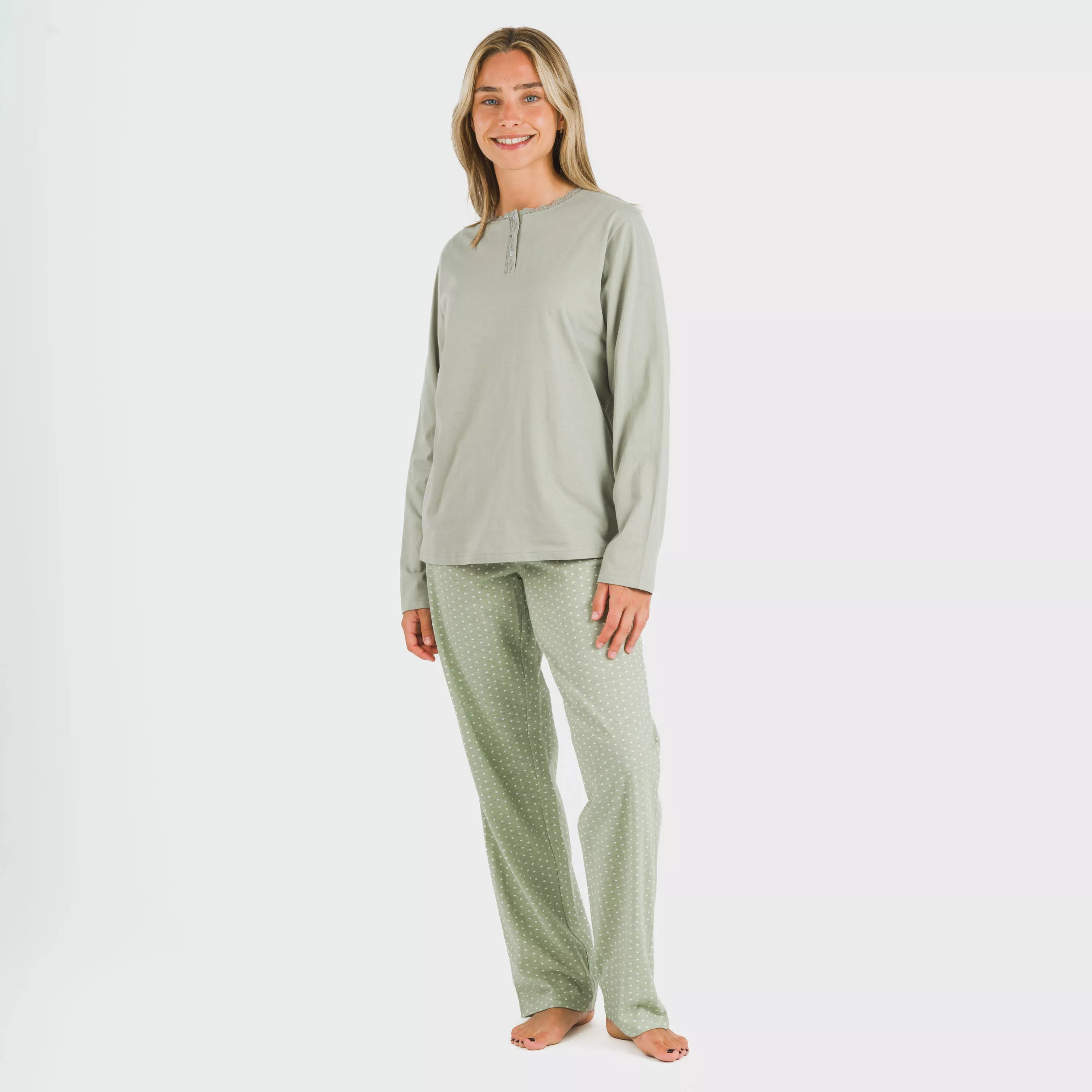 Pijama largo algodón Steve verde caceria