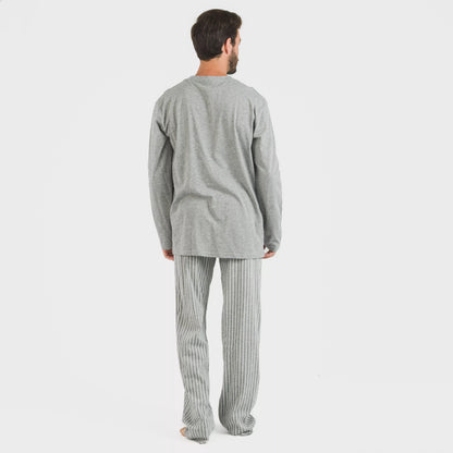 Pijama largo algodón hombre Beto gris mezcliyado