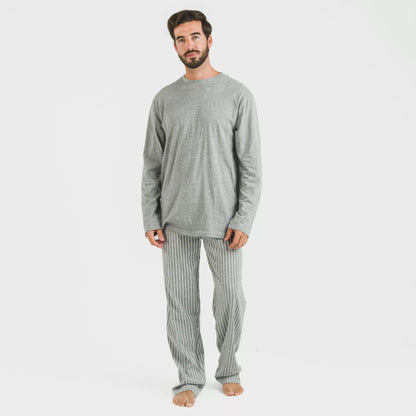 Pijama largo algodón hombre Beto gris mezcliyado