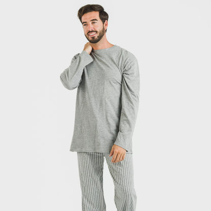 Pijama largo algodón hombre Beto gris mezcliyado