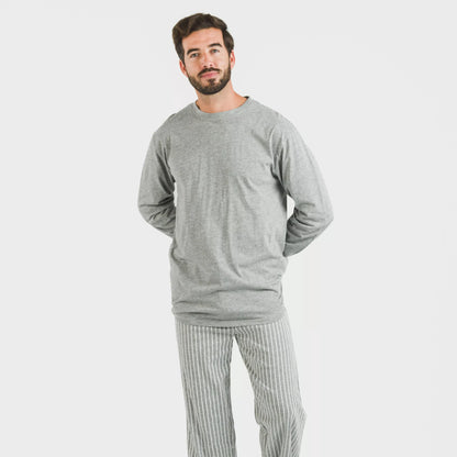 Pijama largo algodón hombre Beto gris mezcliyado