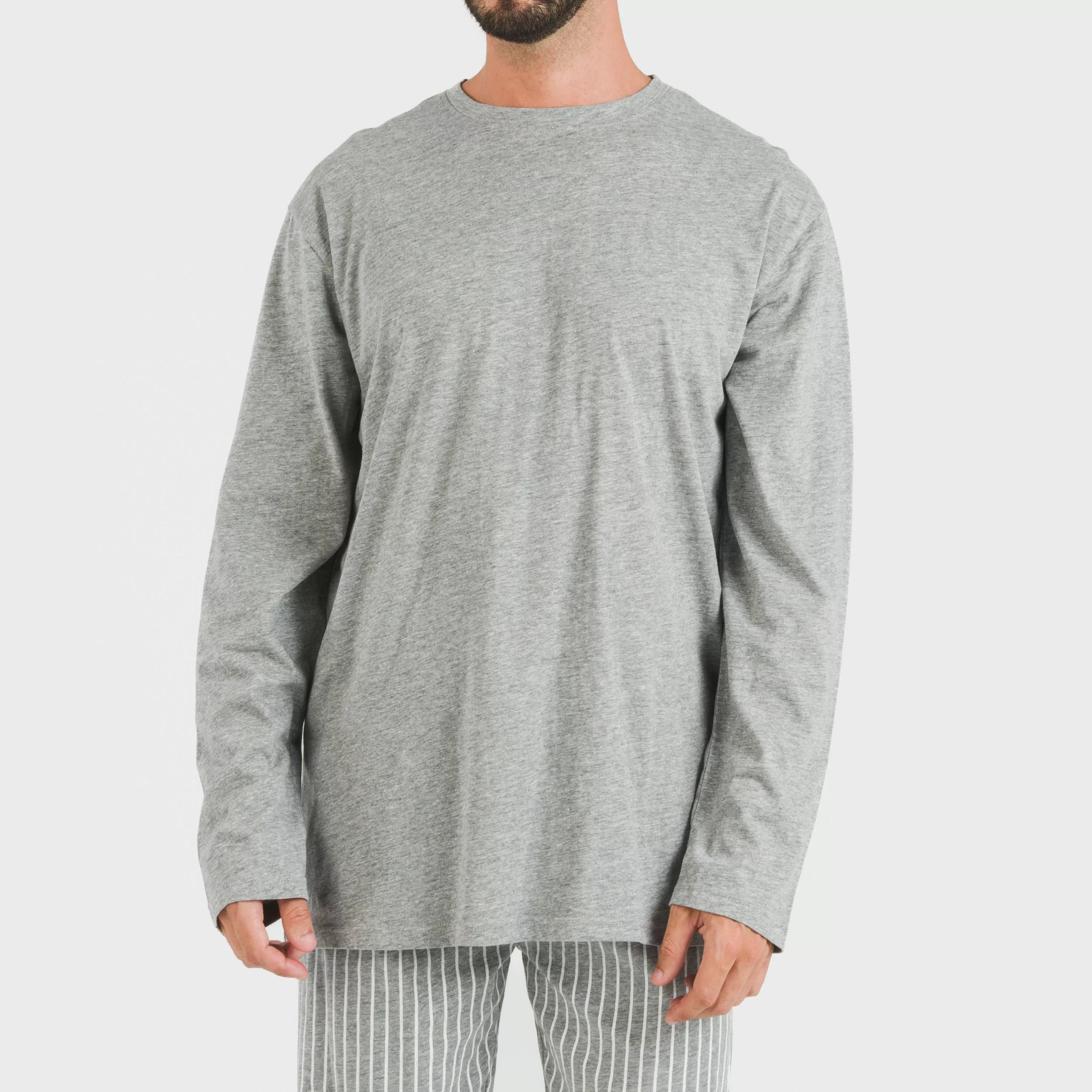 Pijama largo algodón hombre Beto gris mezcliyado