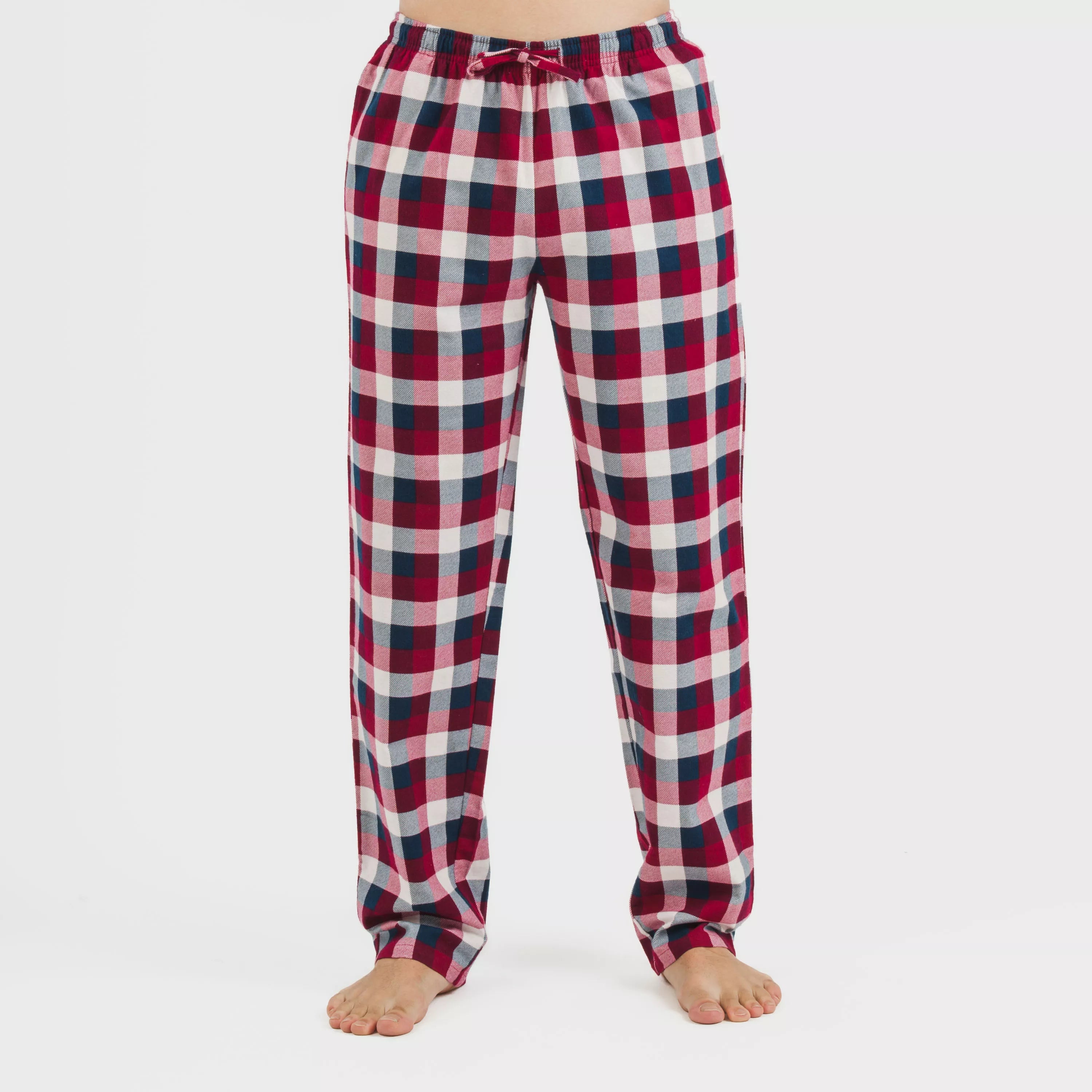 Pijama masculino de flanela, xadrez bordô Ferni