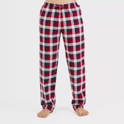Pijama masculino de flanela, xadrez bordô Ferni