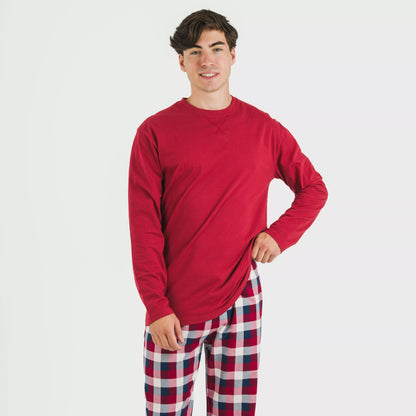 Pijama masculino de flanela, xadrez bordô Ferni