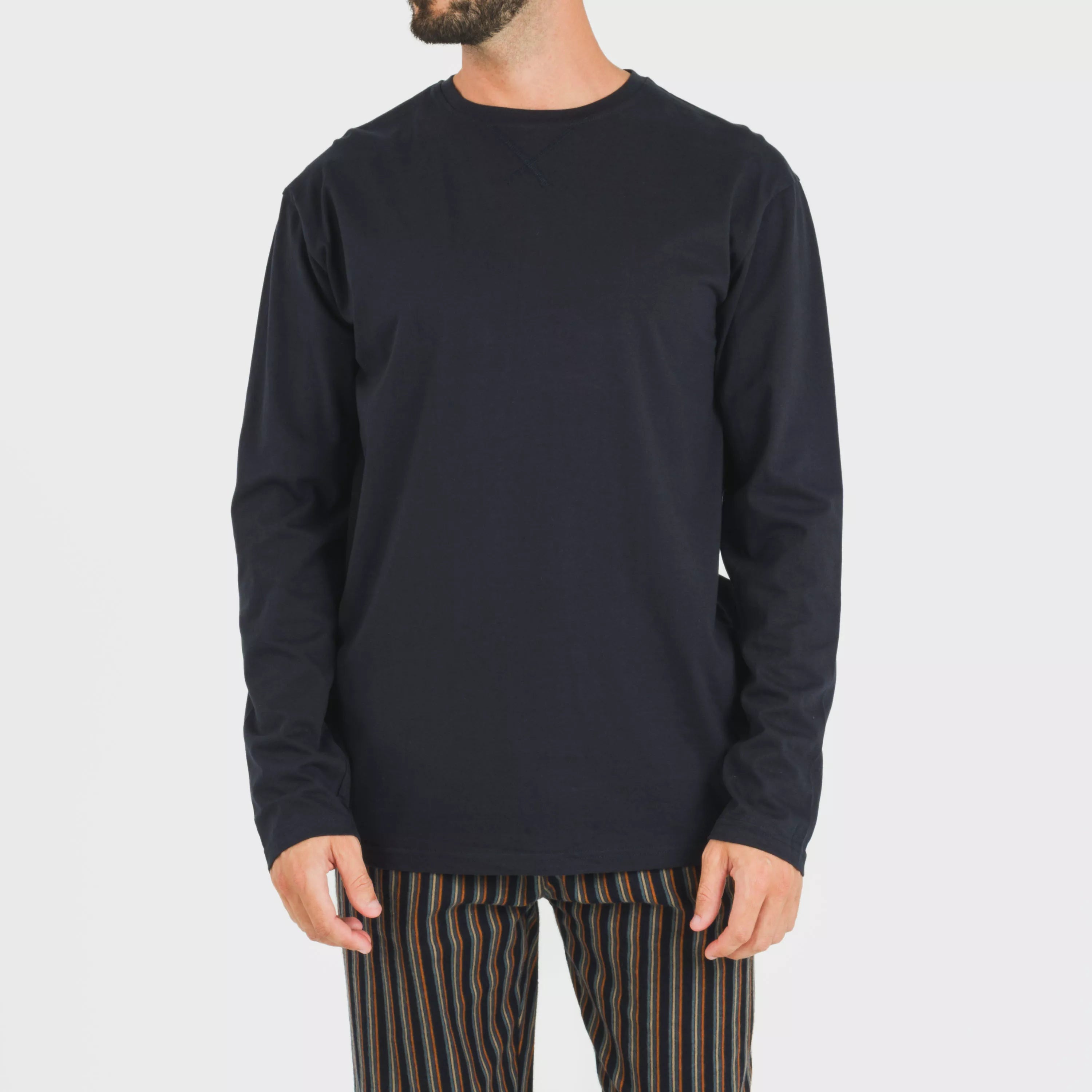 Pijama masculino de flanela listrado azul marinho Vermont