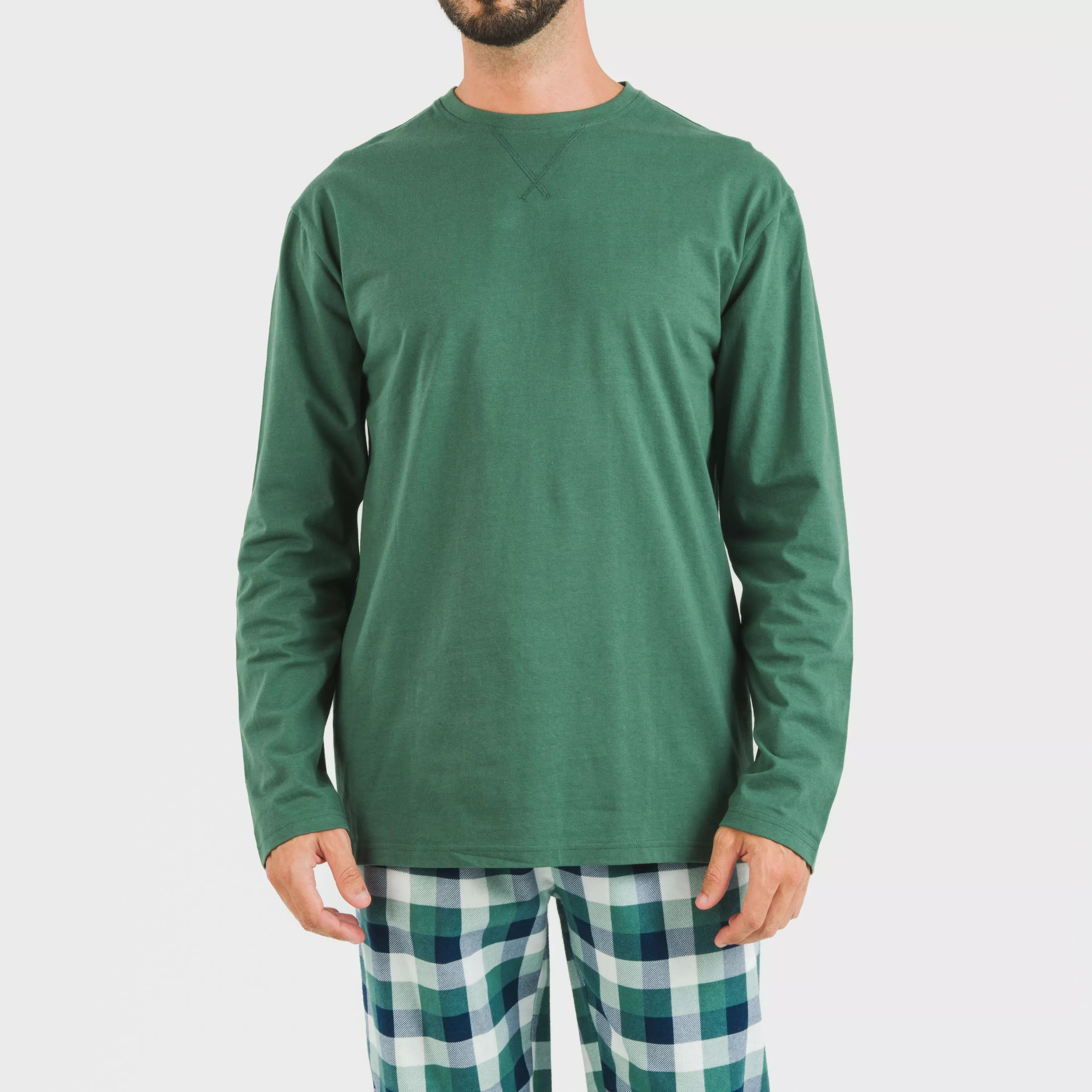 Pijama masculino de flanela, xadrez verde Ferni