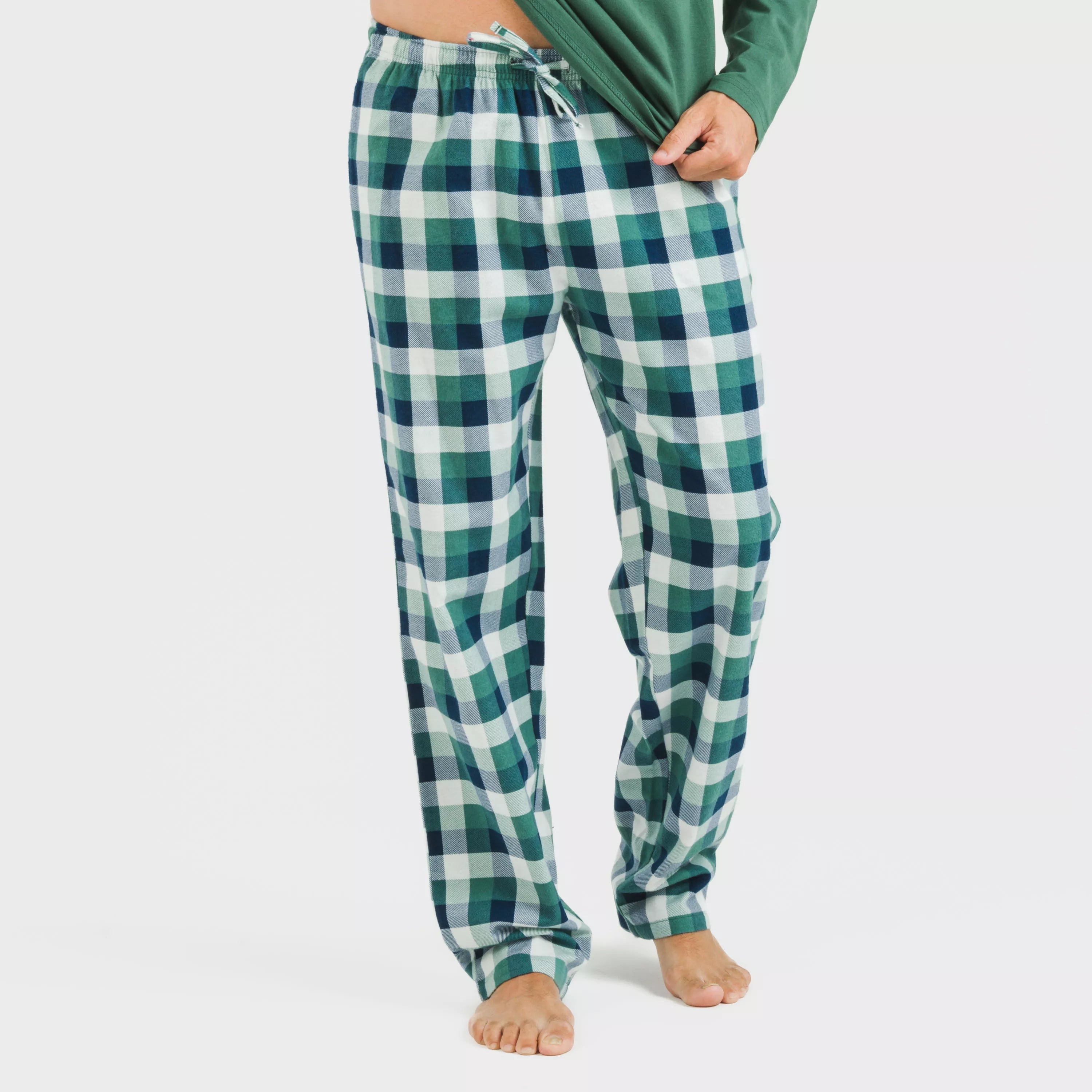 Pijama masculino de flanela, xadrez verde Ferni