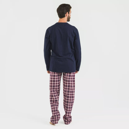 Pijama masculino de flanela, xadrez Sergio, azul marinho
