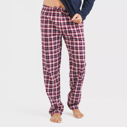 Pijama masculino de flanela, xadrez Sergio, azul marinho