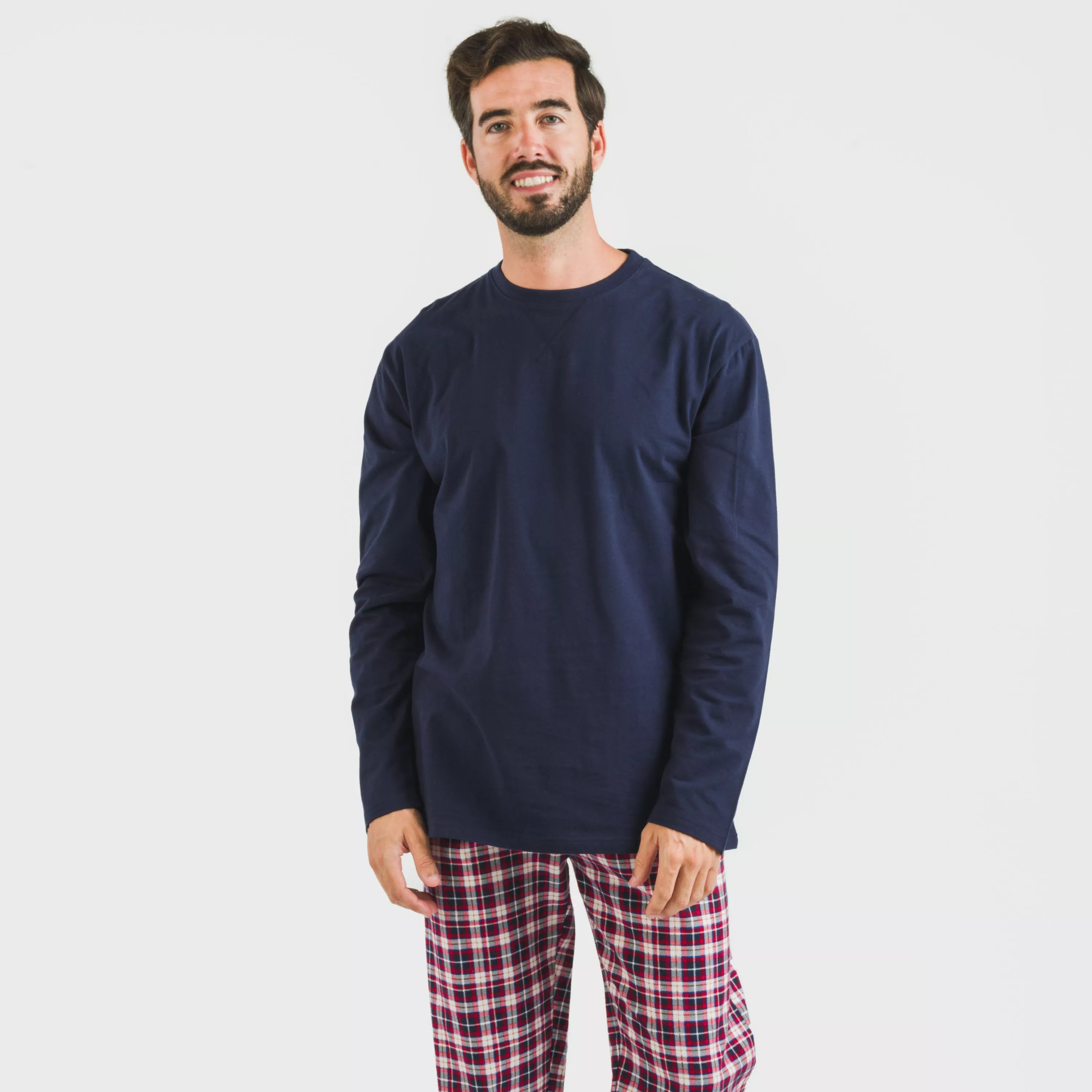 Pijama masculino de flanela, xadrez Sergio, azul marinho