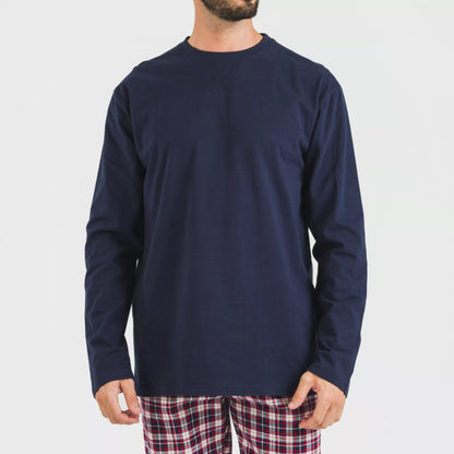 Pijama masculino de flanela, xadrez Sergio, azul marinho