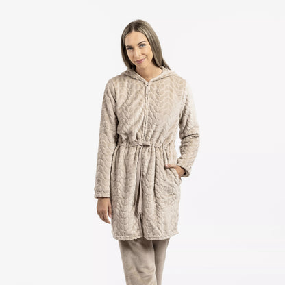 Robe de veludo Devoré liso com capuz.