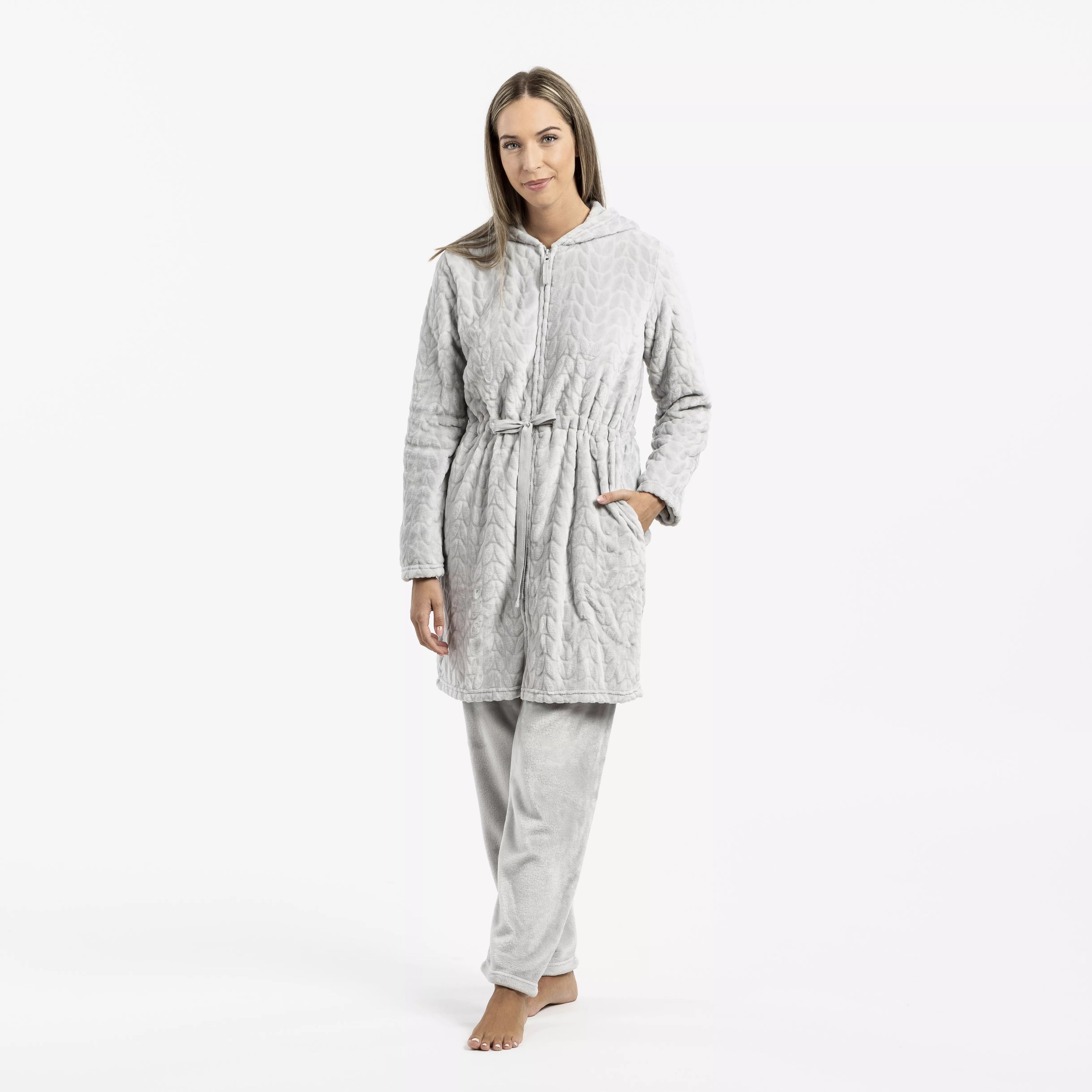 Robe de veludo Devoré liso com capuz.