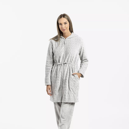 Robe de veludo Devoré liso com capuz.